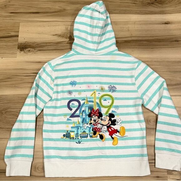 Disney Parks Striped 2019 Zip Up Hoodie Girls Large - Picture 1 of 5